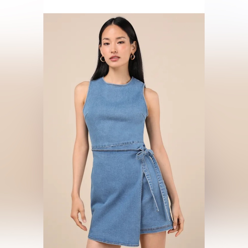 Lulu’s Albena Medium Wash Denim Wrap Dress